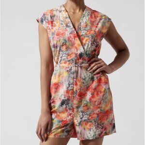 Athleta Womens S‎ Marlow Orange Pink Watercolor Floral Shorts Romper